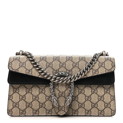 Gucci GG Supreme Monogram Suede Crystal Small Dionysus Shoulder Bag Beige Ebony Black Beige Ebony Black 1 of 10