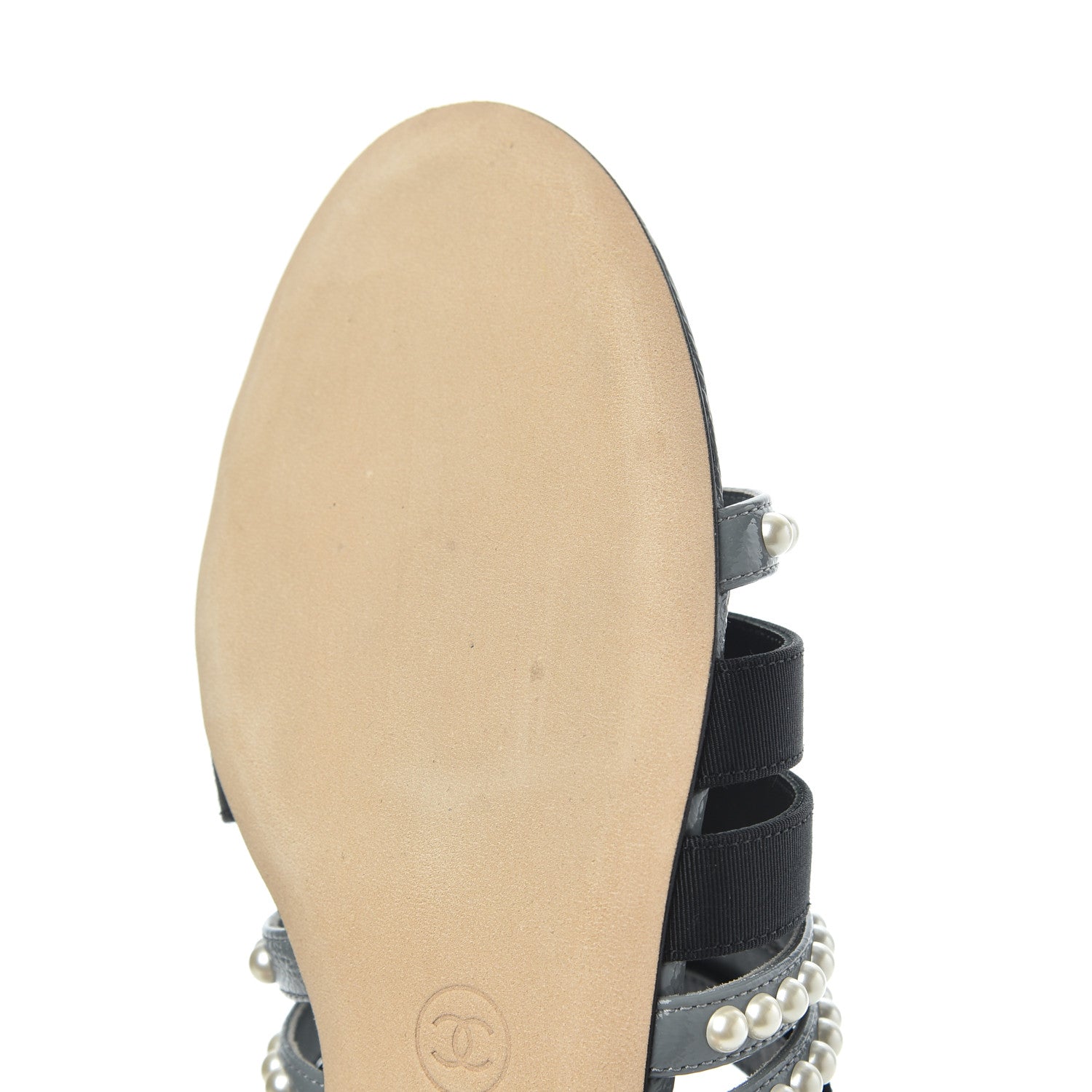 Chanel Patent Grosgrain CC Pearl Mules 38 Grey Black 10 of 11