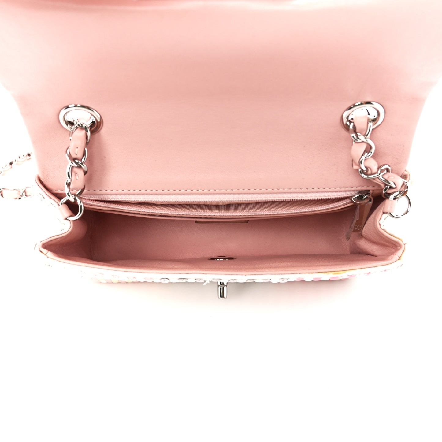 Sequin Striped Mini Flap Pink White