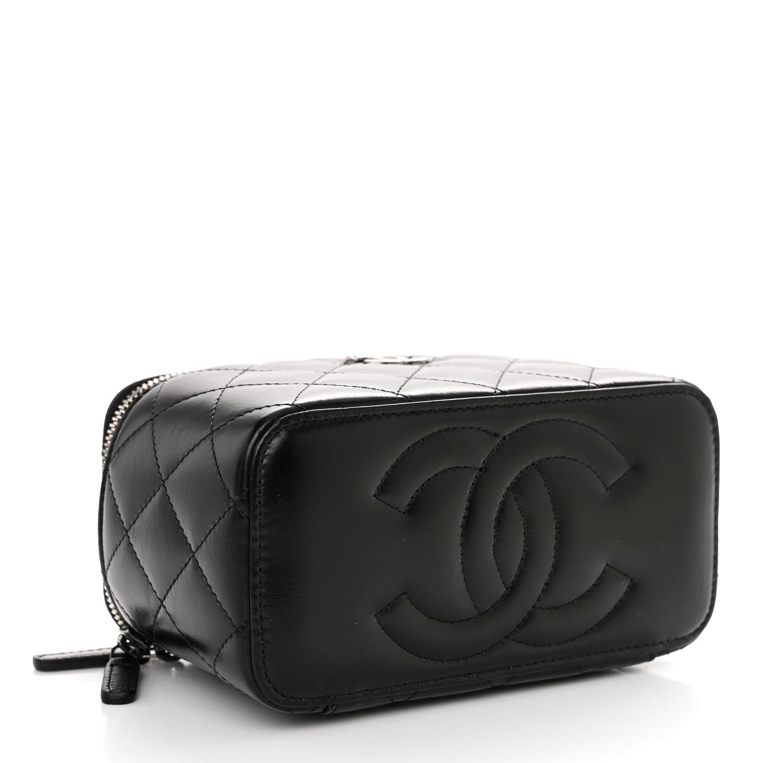 Chanel Shiny Crumpled Calfskin Crystal Quilted Precious Handle Vanity Case With Chain Black 4 of 11