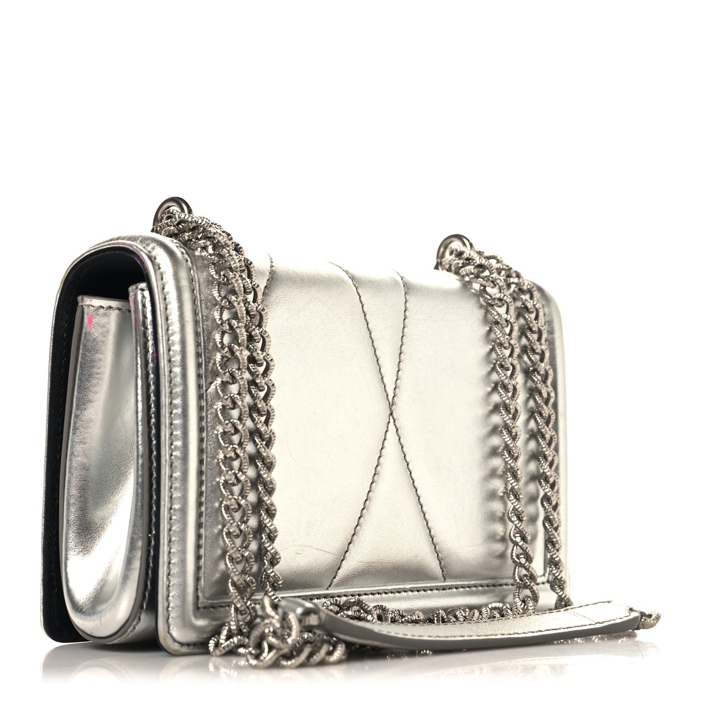 Metallic Calfskin Small Devotion Crossbody Bag Silver