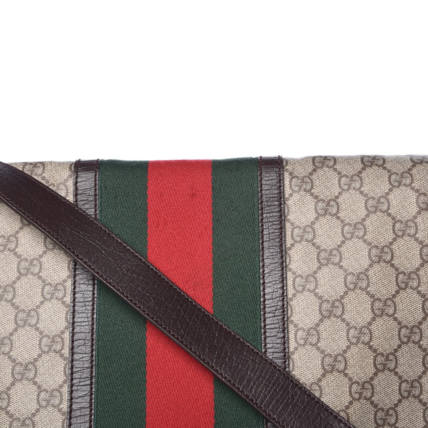 GG Plus Monogram Web Large Flap Messenger Bag Beige Dark Brown