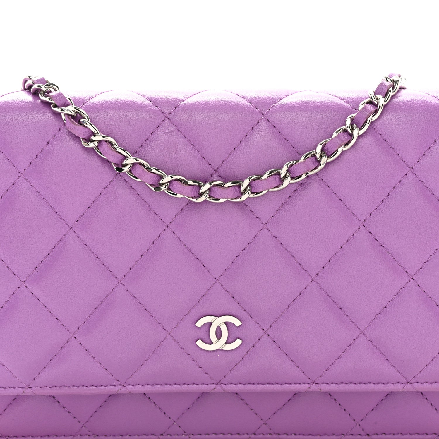Chanel Lambskin Quilted Wallet On Chain WOC Purple 9 of 12