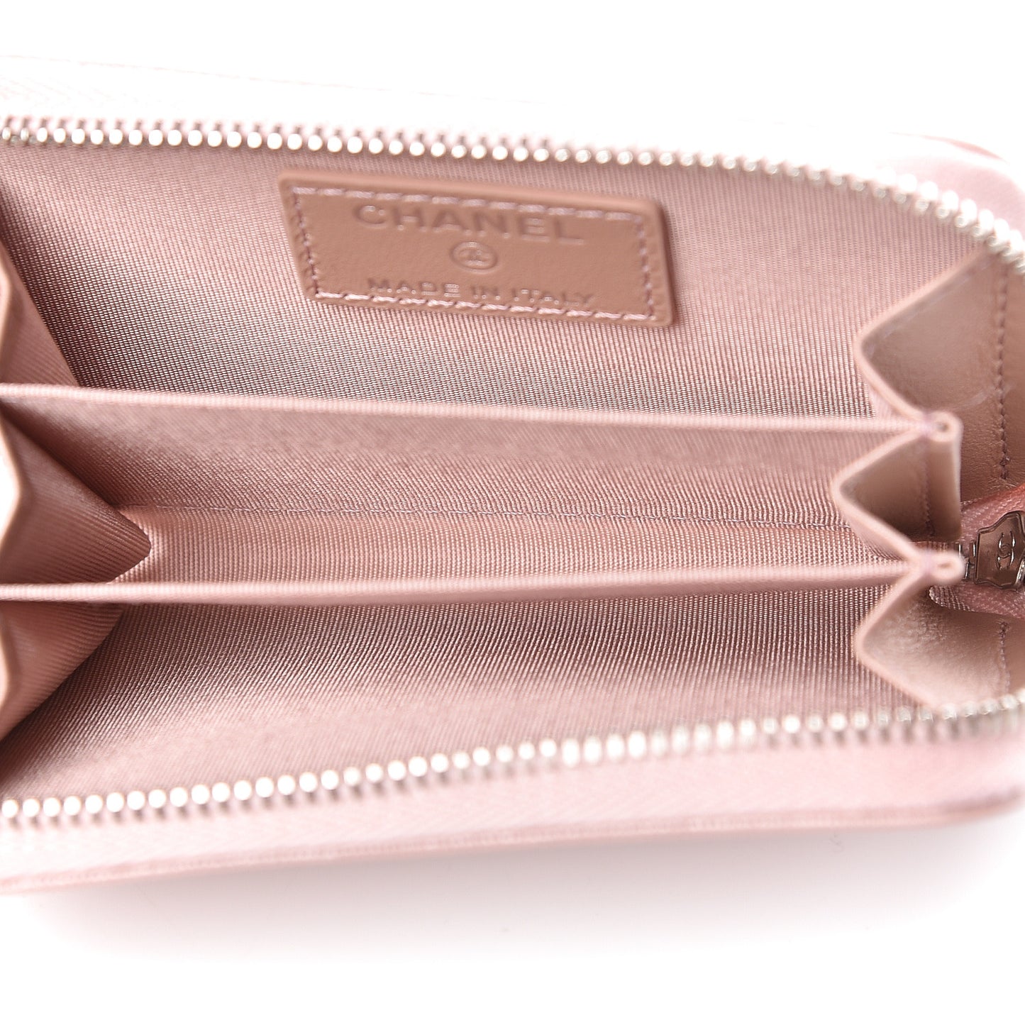Goatskin Camellia Embossed Zip Coin Purse Light Pink