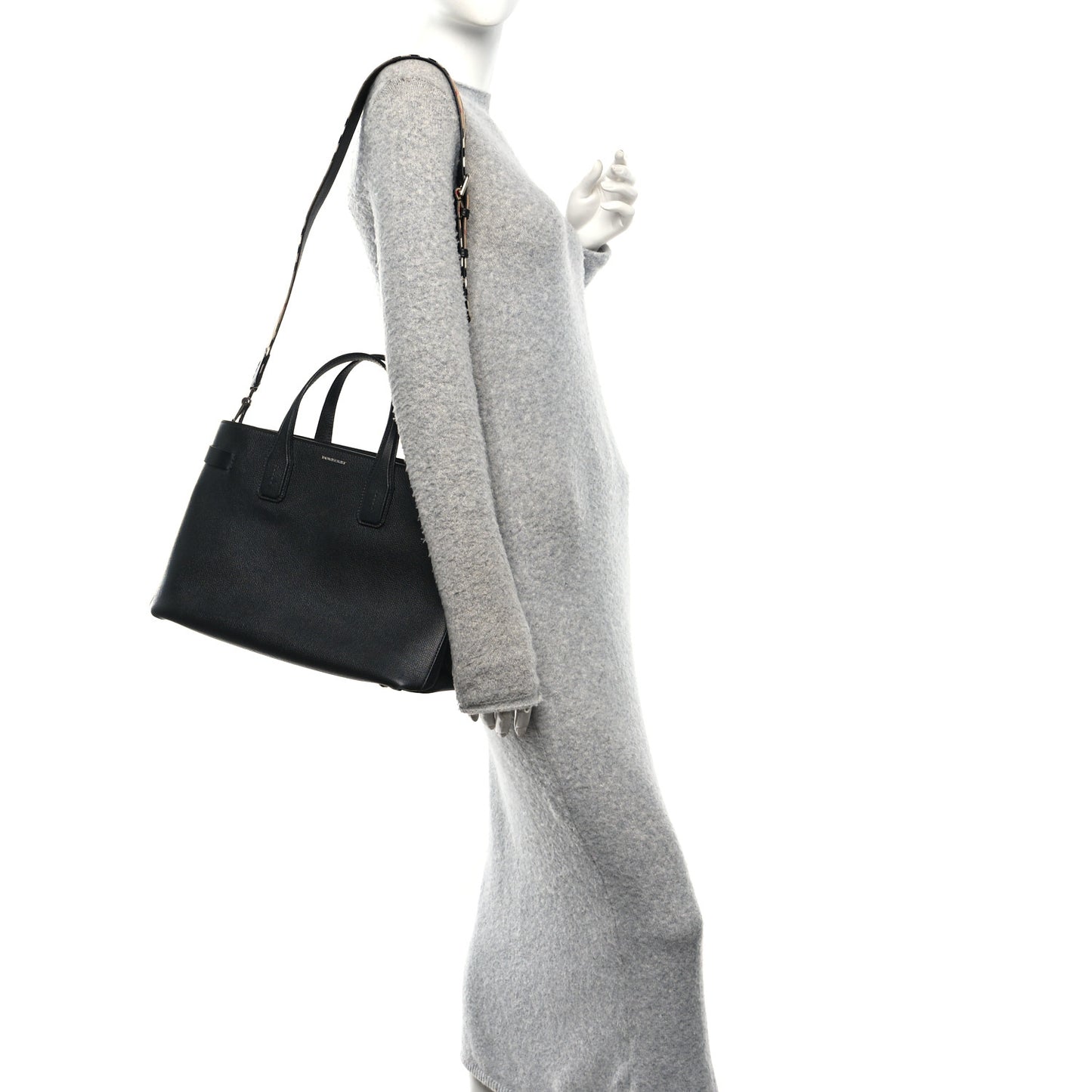 Grainy Calfskin House Check Medium Banner Tote Black