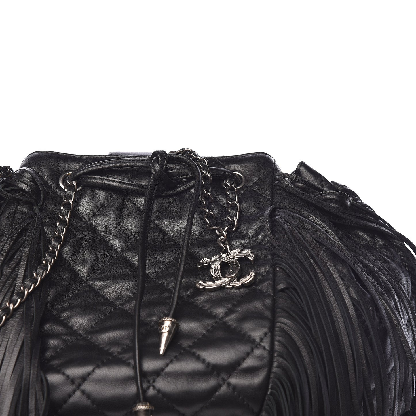 Lambskin Quilted Western Baluchon Fringe Bag Black