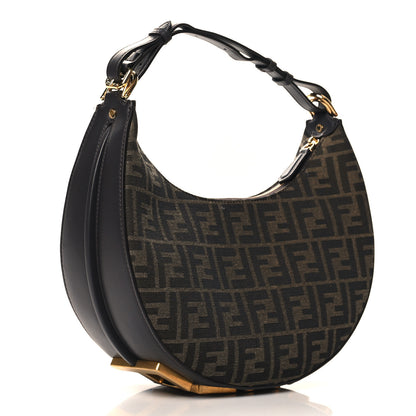 Fendi Fabric Jacquard Vitello Grace FF 1974 Small Fendigraphy Hobo Bag Tobacco Moro Ebano 3 of 12