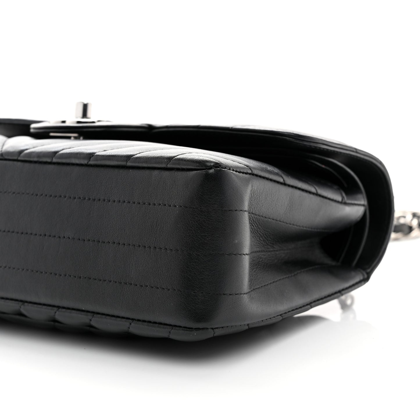 Calfskin Chevron Quilted Small Double Flap Black