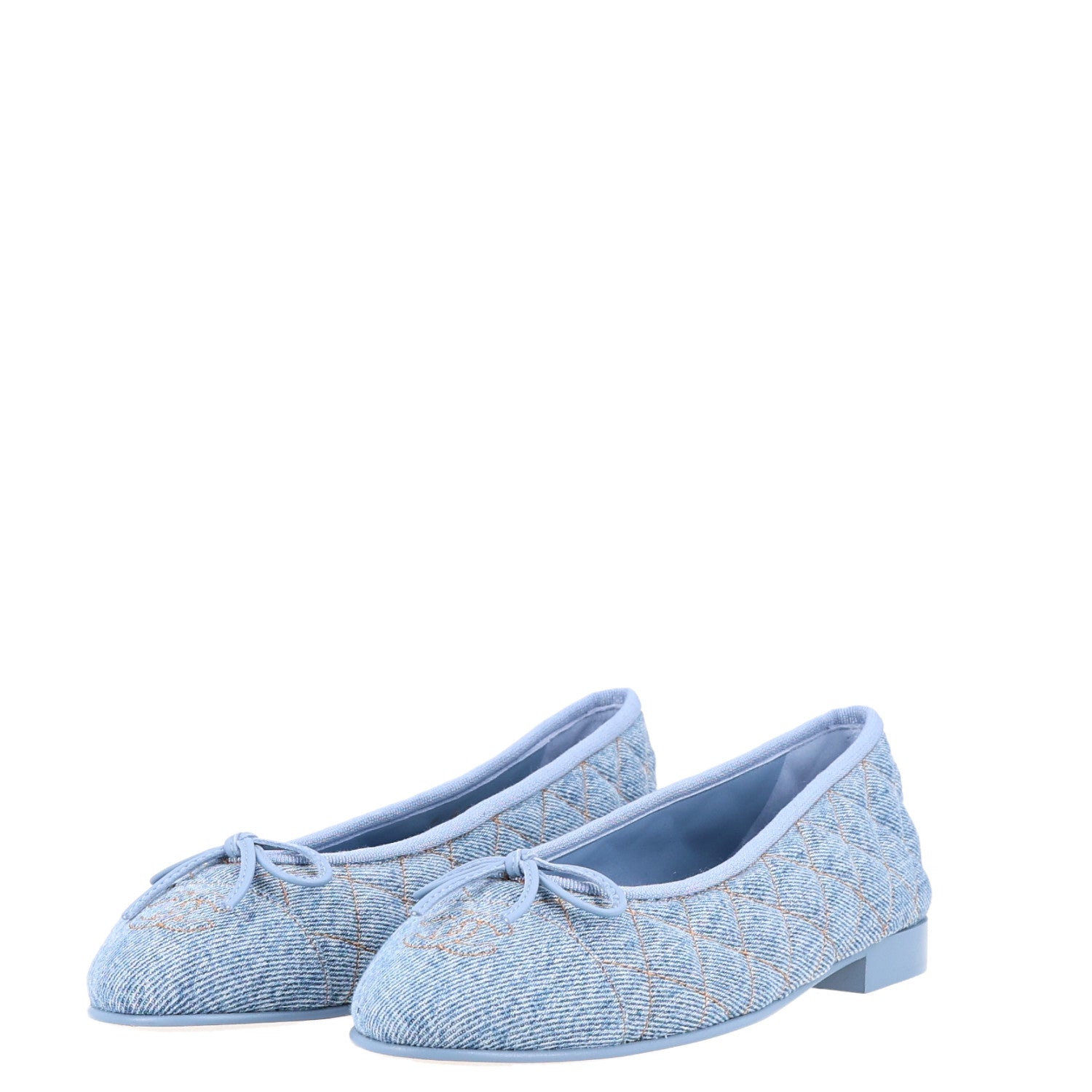Chanel Denim Quilted CC Cap Toe Ballerina Flats 38 Light Blue 4 of 9
