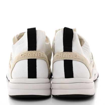 Chanel Mesh Suede Fabric Womens CC Sneakers 40 White Ivory Light Beige 5 of 18