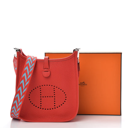 Hermes Taurillon Clemence Evelyne TPM Rouge De Coeur Bleu Du Nord 10 of 10