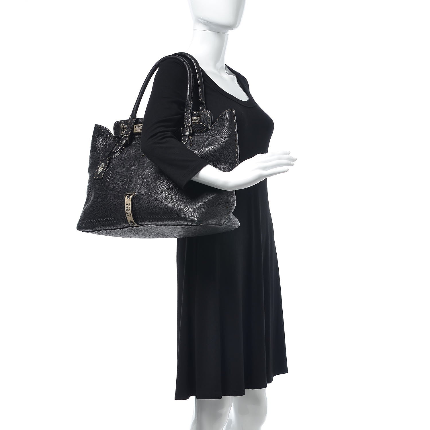 Fendi Calfskin Romano Selleria Large Villa Borghese Tote Black 2 of 10