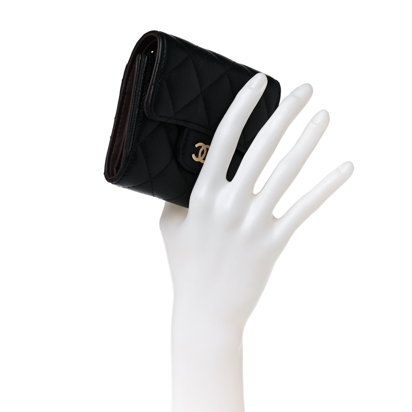 Caviar Quilted Compact Flap Wallet Black