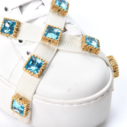 Gucci Calfskin Removable Crystals Bee Embroidered Ace Platform Sneakers 37 White 8 of 11