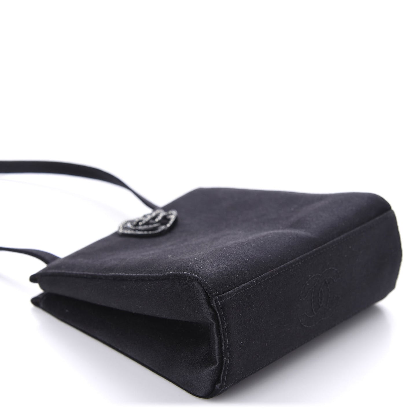 Satin Crystal Small Camellia Evening Bag Black
