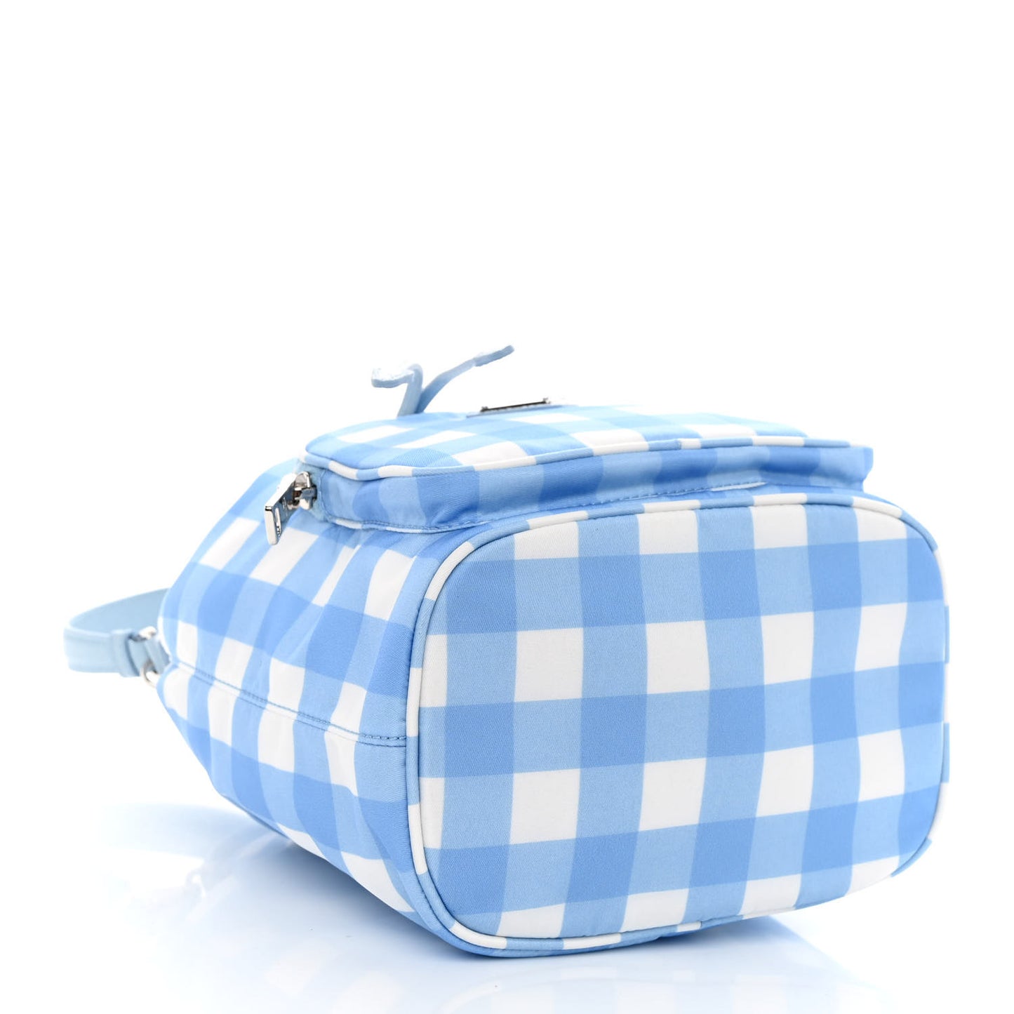 Re-Nylon Saffiano Gingham Print Duet Bucket Crossbody Bag Light Blue