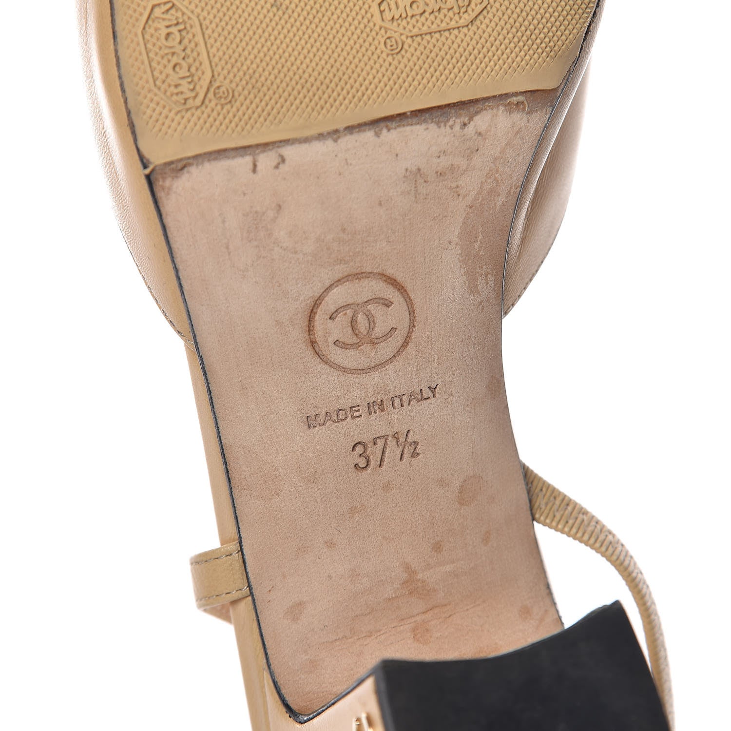 Chanel Goatskin Grosgrain Cap Toe CC Slingback Pumps 37.5 Beige Black 8 of 17