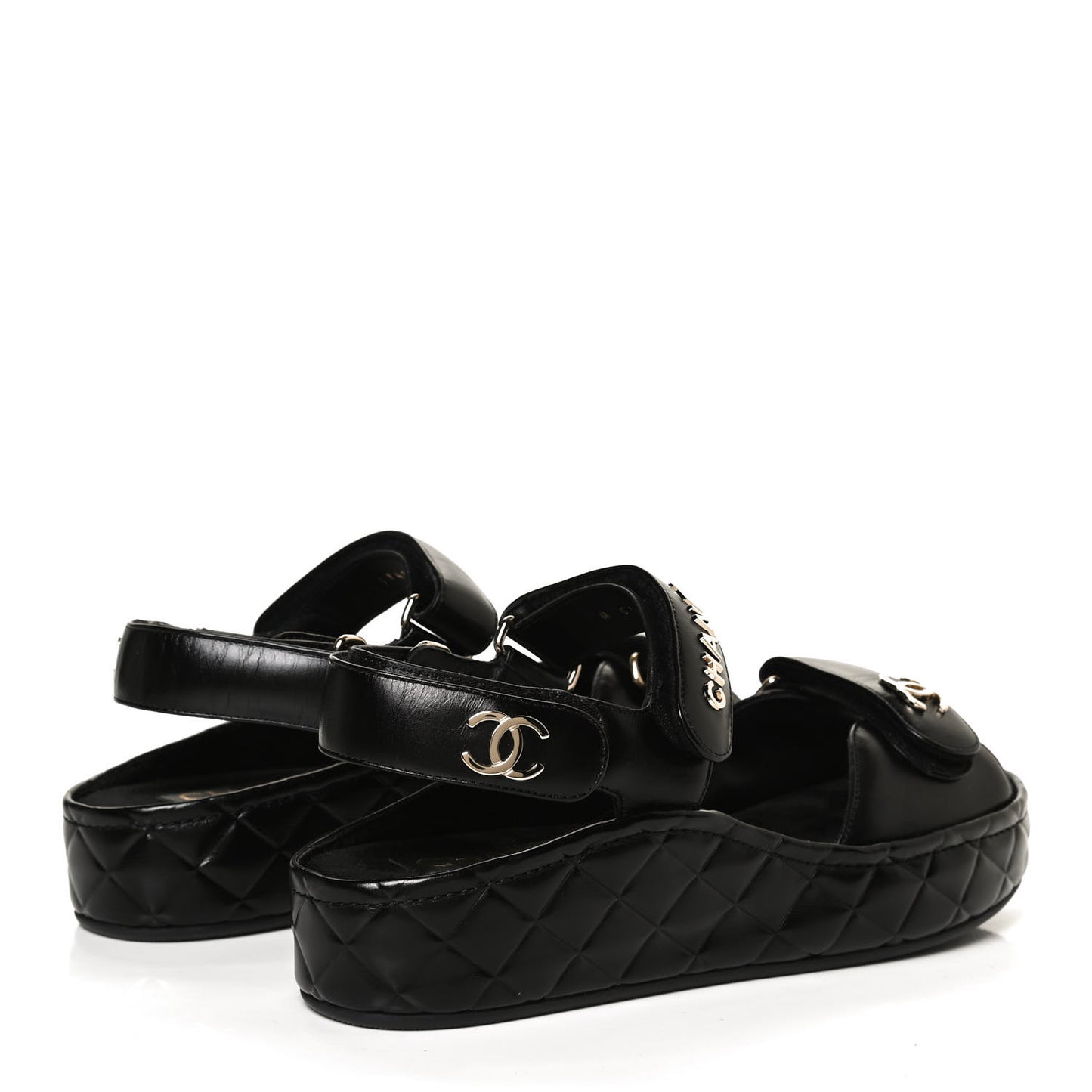 Shiny Calfskin Logo Platform Sandals 38 Black