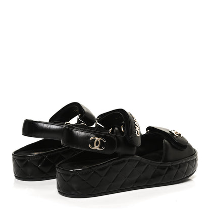 Chanel Shiny Calfskin Logo Platform Sandals 38 Black 4 of 13