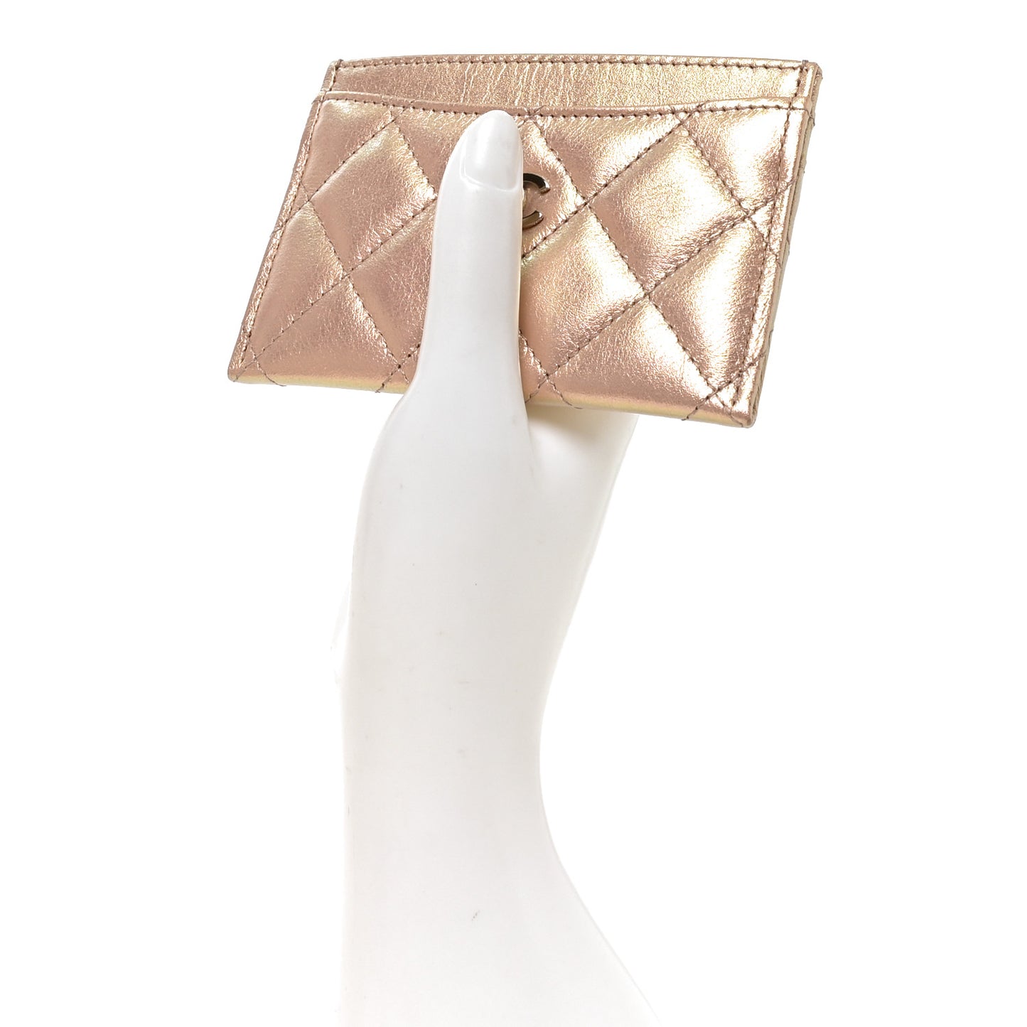Iridescent Calfskin Quilted Card Holder Pink