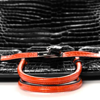 Hermes Shiny Porosus Crocodile Birkin 40 Black Orange 15 of 43