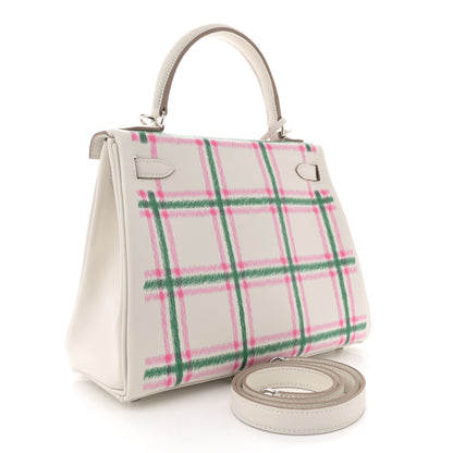 Hermes Swift Tartan Kelly Retourne 25 Gris Pale Rose Bubblegum Vert Moyen 2 of 11