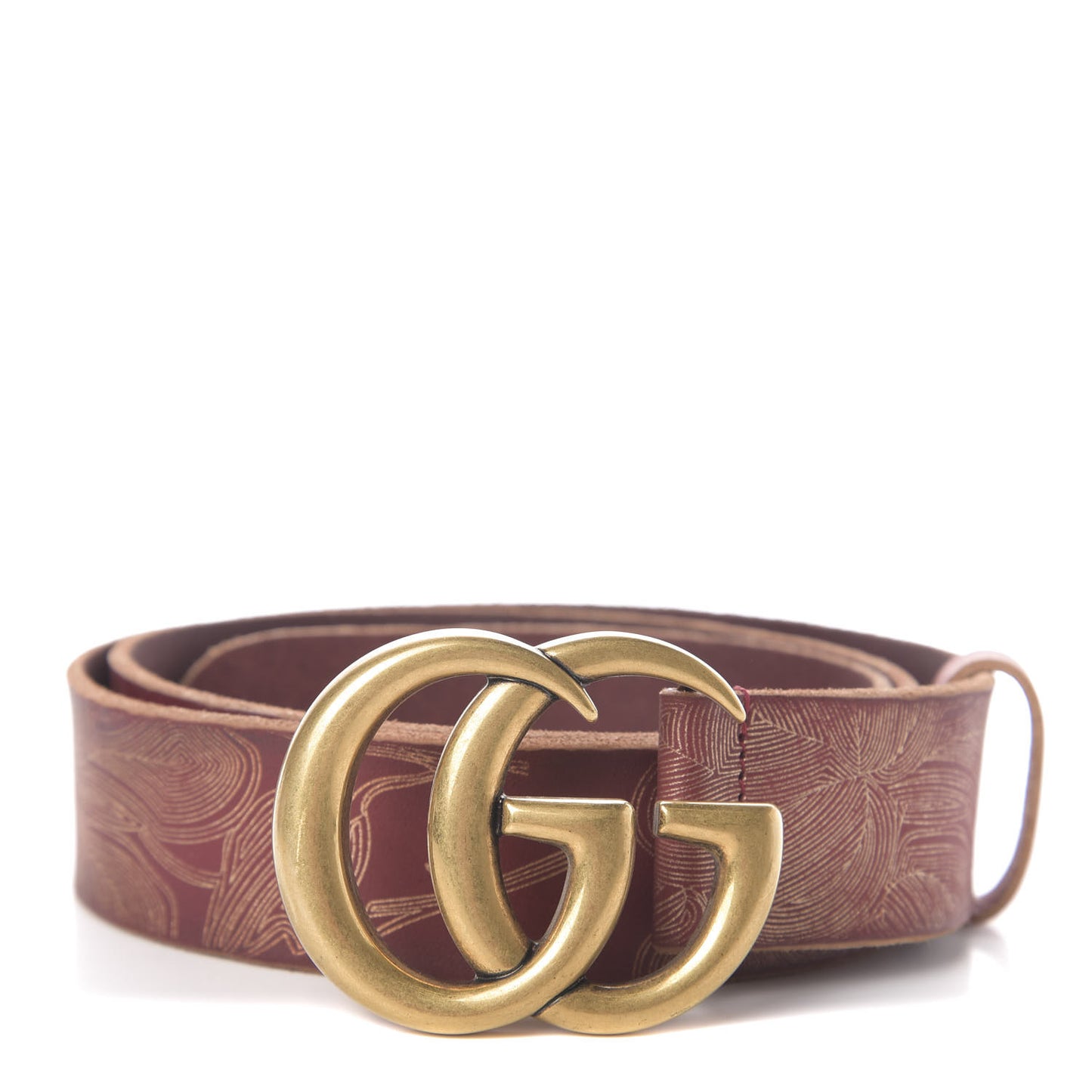 Faded Calfskin Leaf Print Double G 40mm Belt 95 38 Hibiscus Red Gold