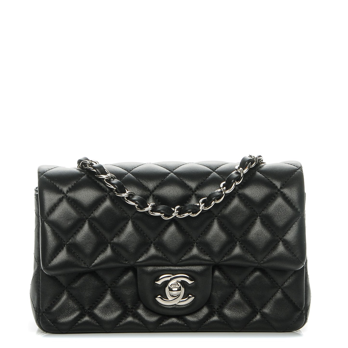 Lambskin Quilted Mini Rectangular Flap Black
