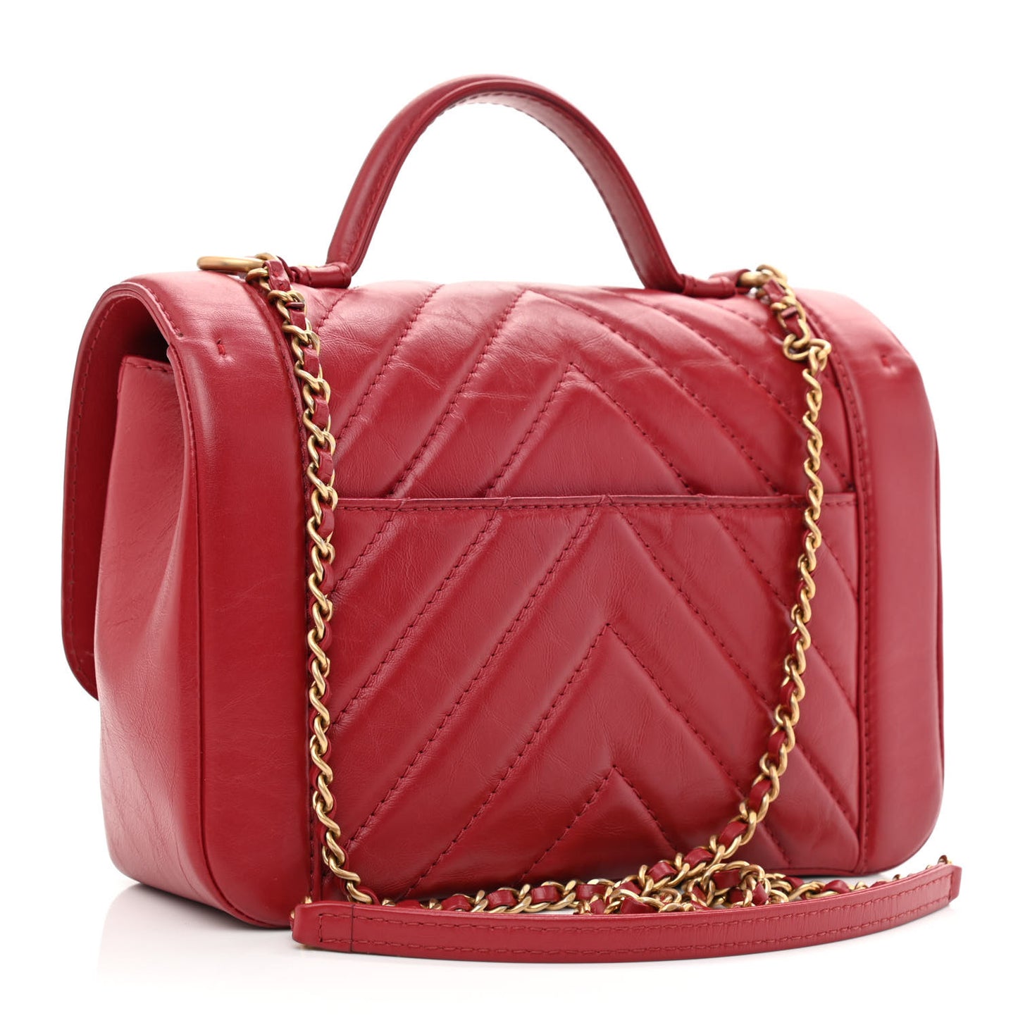 Calfskin Chevron Quilted Top Handle Flap Red