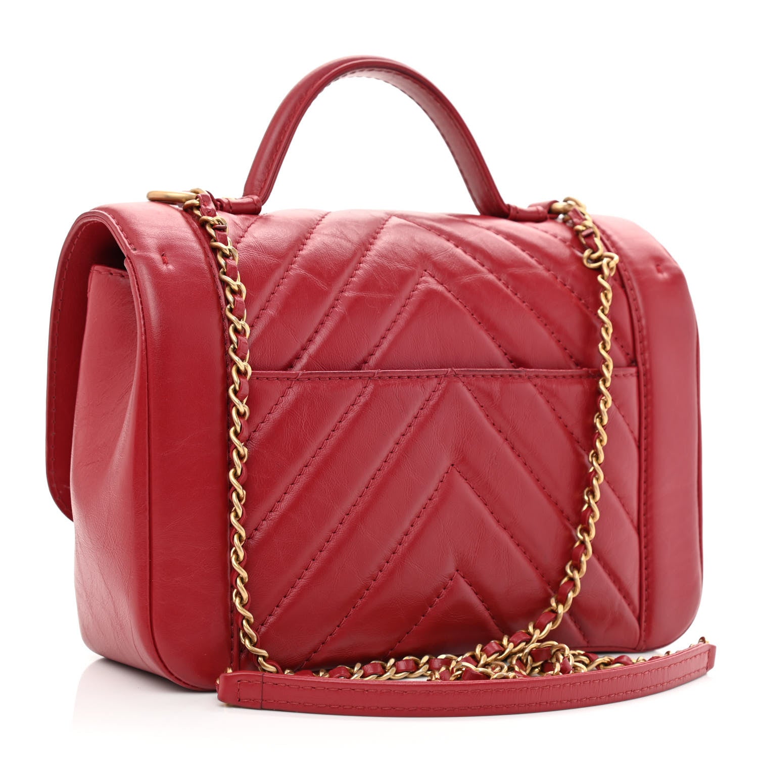 Chanel Calfskin Chevron Quilted Top Handle Flap Red 3 of 13