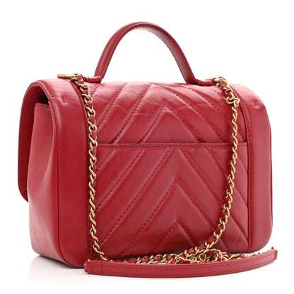 Chanel Calfskin Chevron Quilted Top Handle Flap Red 3 of 13