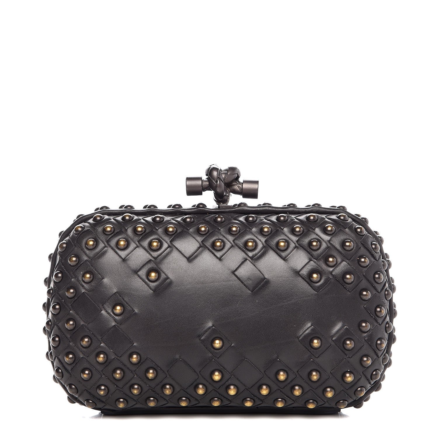 Bottega Veneta Waxy Nappa Intrecciato Knot Studded Clutch Gray 1 of 6
