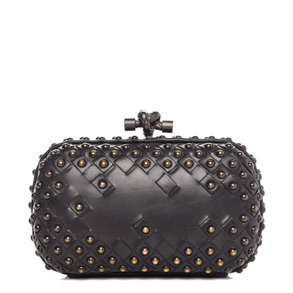 Bottega Veneta Waxy Nappa Intrecciato Knot Studded Clutch Gray 1 of 6