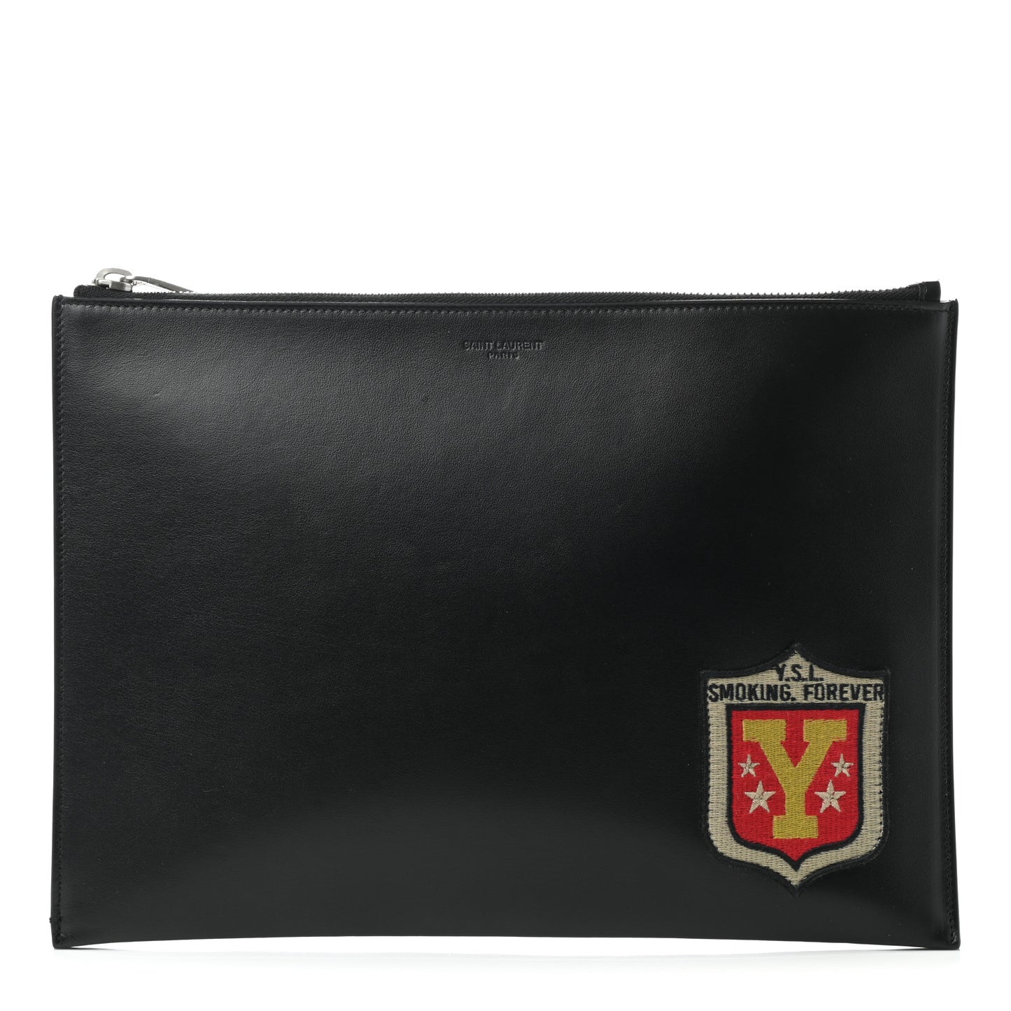 Calfskin Embroidered iPad Pouch Black