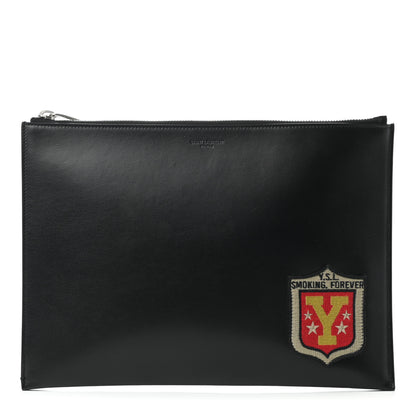 Saint Laurent Calfskin Embroidered iPad Pouch Black 1 of 7