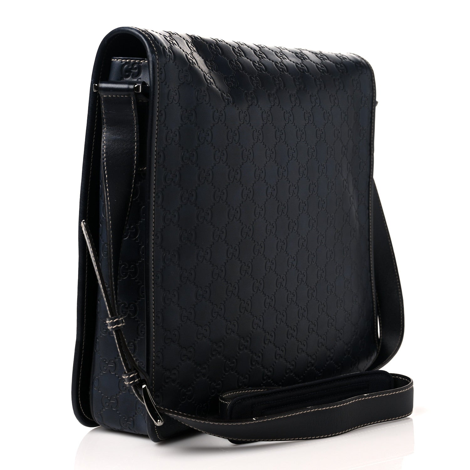 Gucci Guccissima Large Flap Messenger Bag Navy 3 of 13