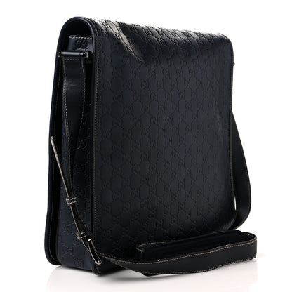 Gucci Guccissima Large Flap Messenger Bag Navy 3 of 13