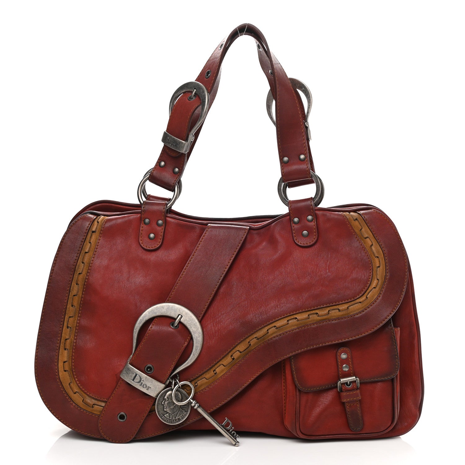 Christian Dior Calfskin Large Gaucho Double Saddle Bag Red 1 of 10