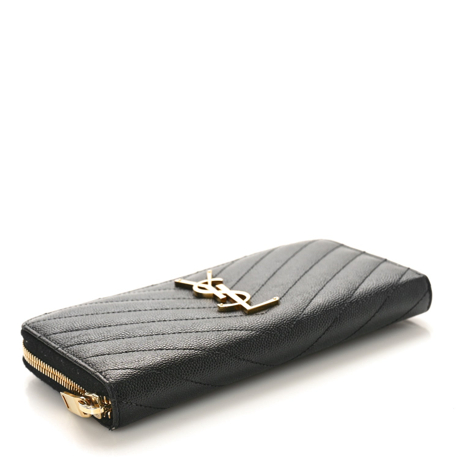 Saint Laurent Grain De Poudre Matelasse Chevron Monogram Zip Around Wallet Black 4 of 8