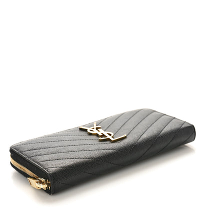 Saint Laurent Grain De Poudre Matelasse Chevron Monogram Zip Around Wallet Black 4 of 8
