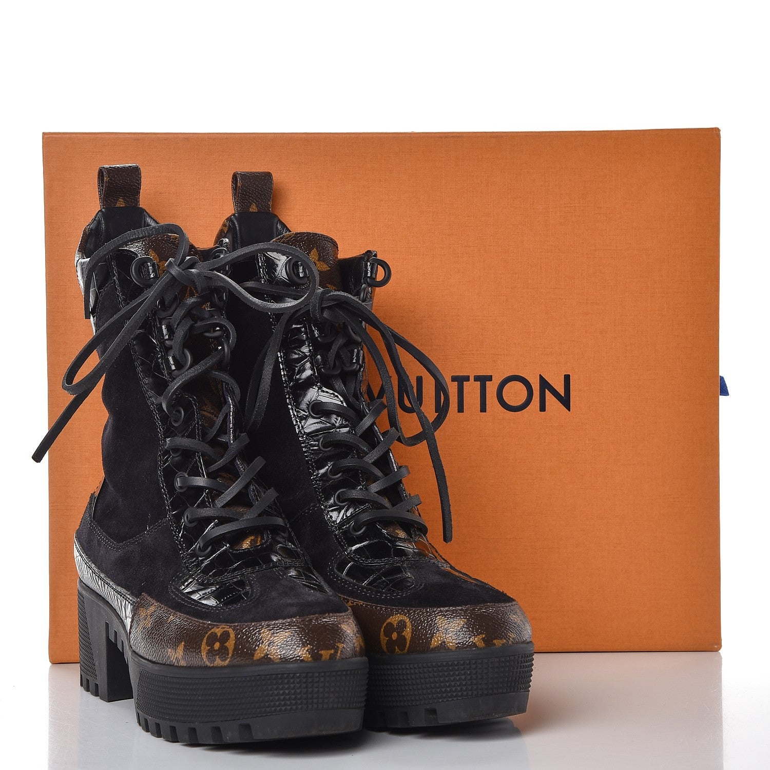 Louis Vuitton Suede Calfskin Monogram Laureate Platform Desert Boots 39 Black 8 of 8