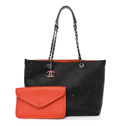 Chanel Perforated Grained Calfskin Large Shopping Tote Black 1 of 12