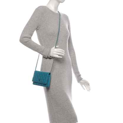 Chanel Patent Quilted Wallet On Chain WOC Turquoise Blue 2 of 11