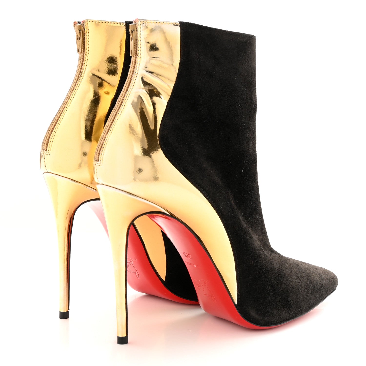 Christian Louboutin Veau Velours Specchio 100 Delicotte Booties 37.5 Black Gold 4 of 16