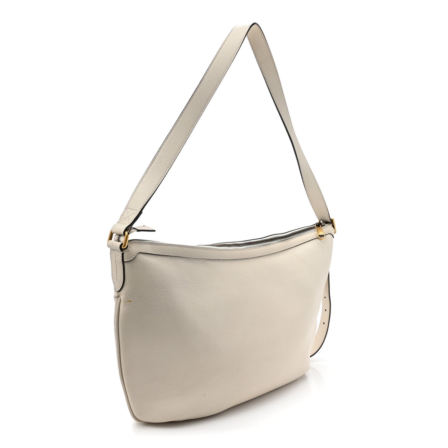 Grained Calfskin Logo Half Moon Hobo White