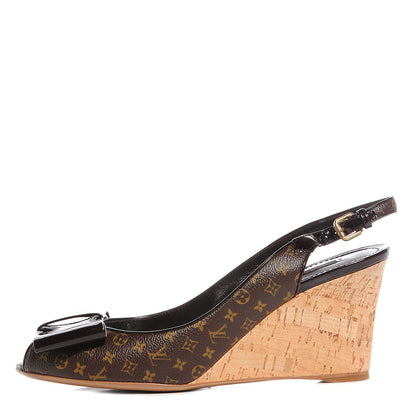 Louis Vuitton Monogram Wedge Bow Rivoli Sandals 41 1 of 5