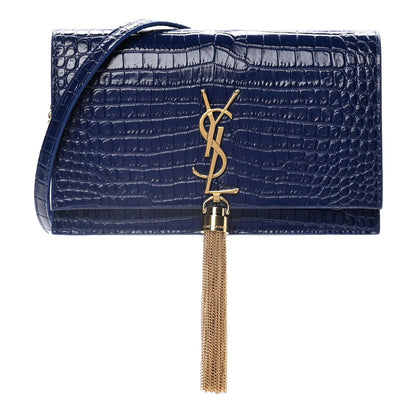 Saint Laurent Calfskin Crocodile Embossed Kate Monogram Tassel Chain Wallet Royal Blue 1 of 12