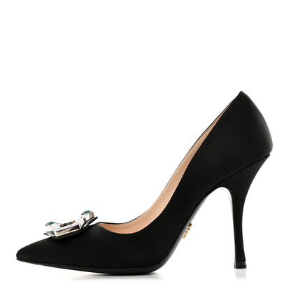 Prada Satin Crystal Embellished Pumps 38 Black 1 of 12