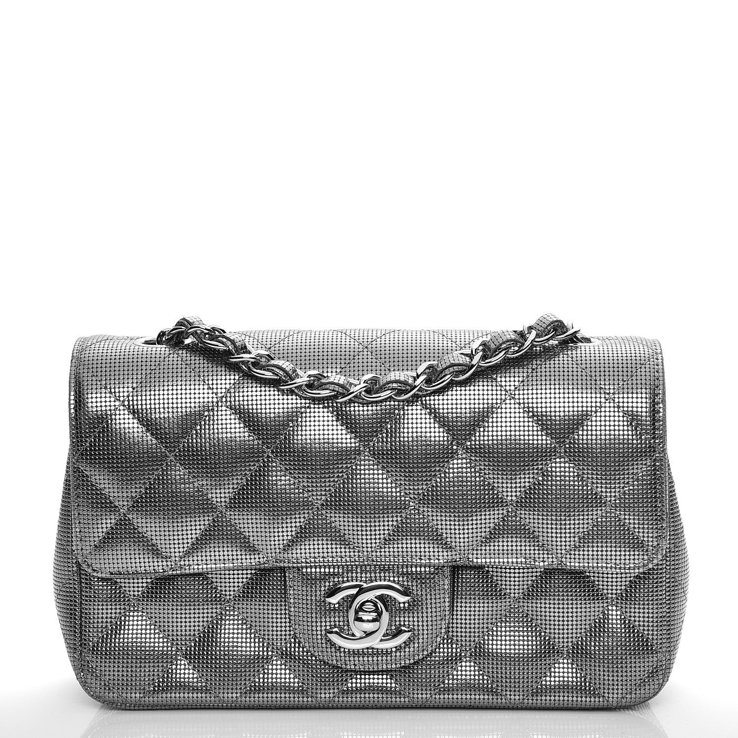 Chanel Metallic Calfskin Quilted Pixel Effect Mini Rectangular Flap Silver 1 of 7