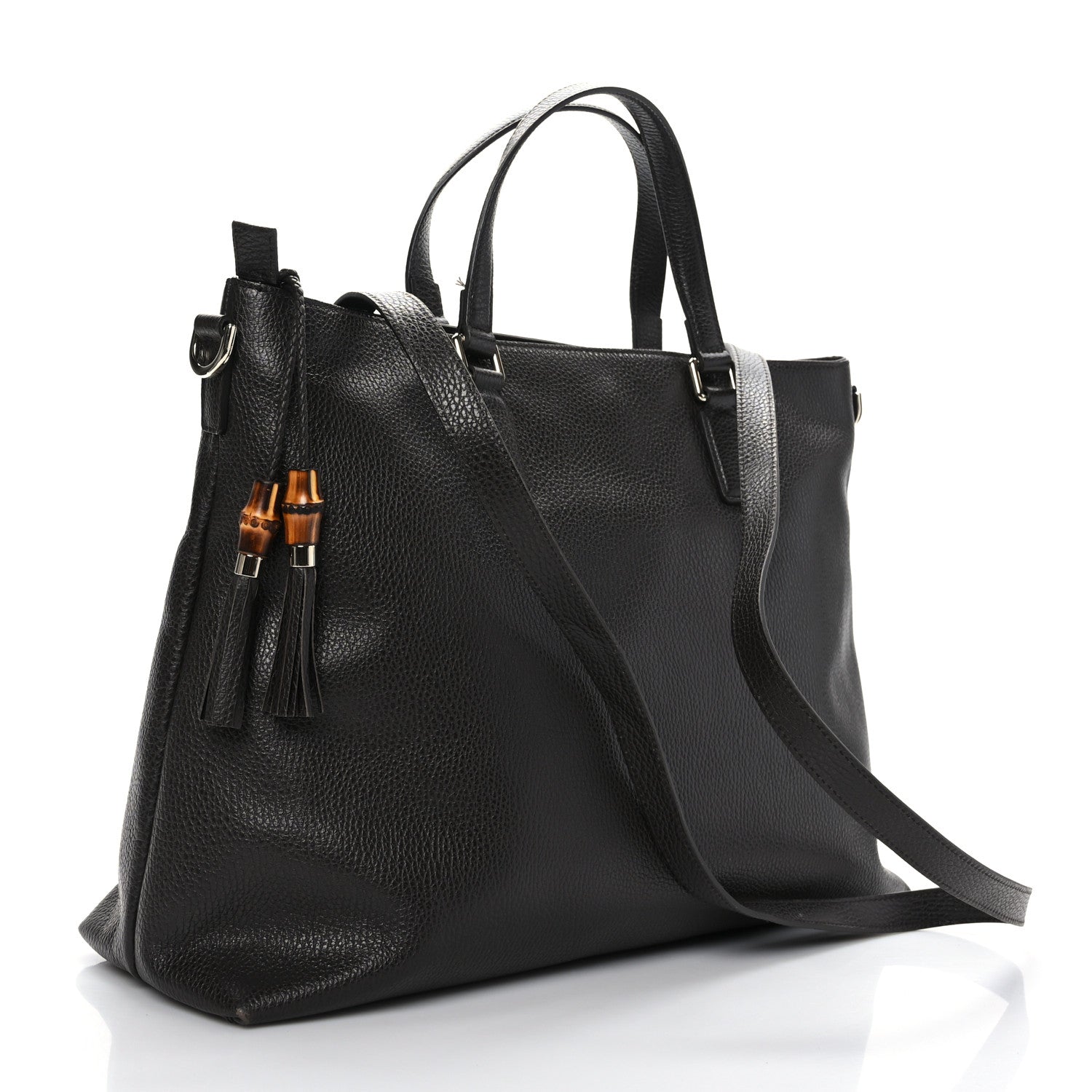 Gucci Calfskin Large Bamboo Tassel Top Handle Tote Brown 3 of 10